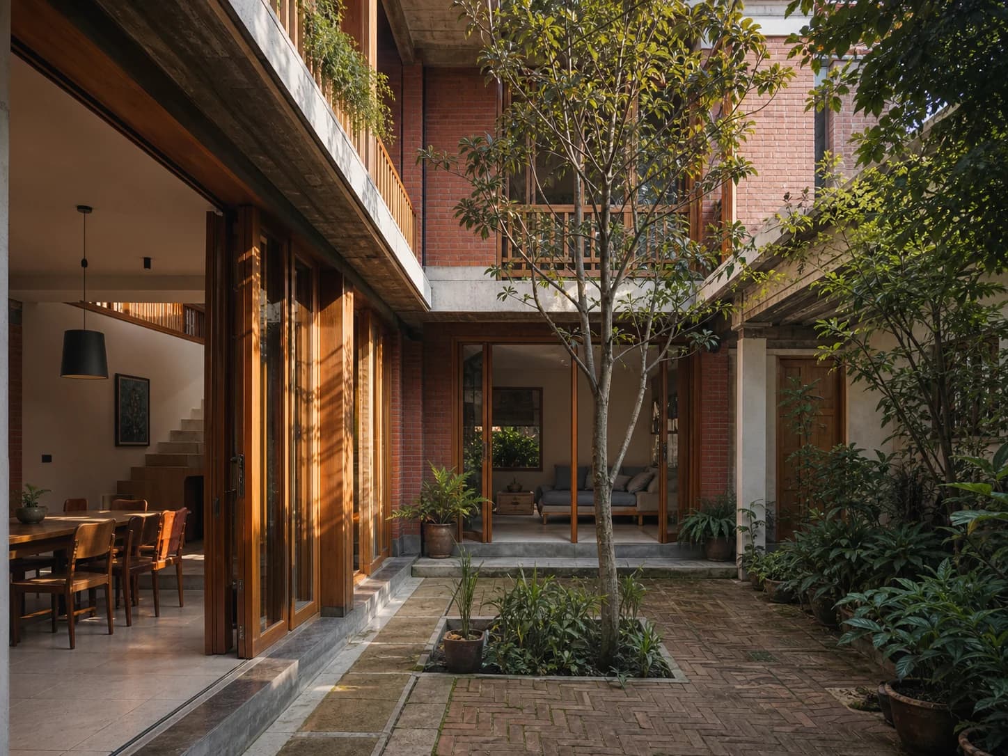 Completed brick and timber family courtyard home