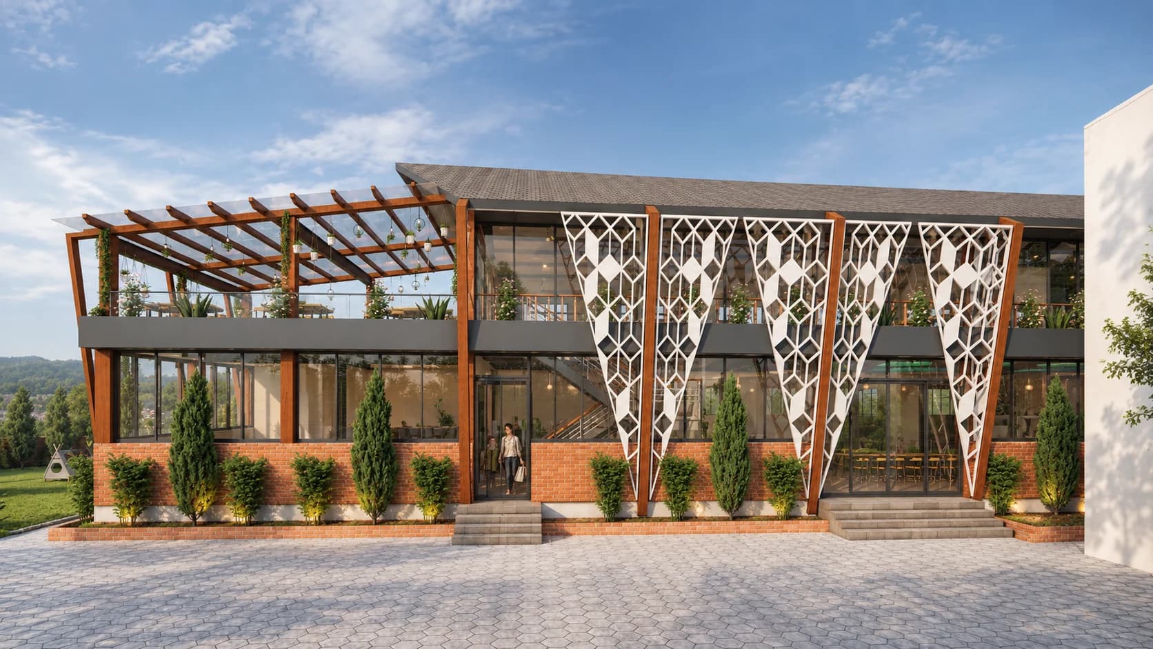 Euro School canteen block, design render, view 1
